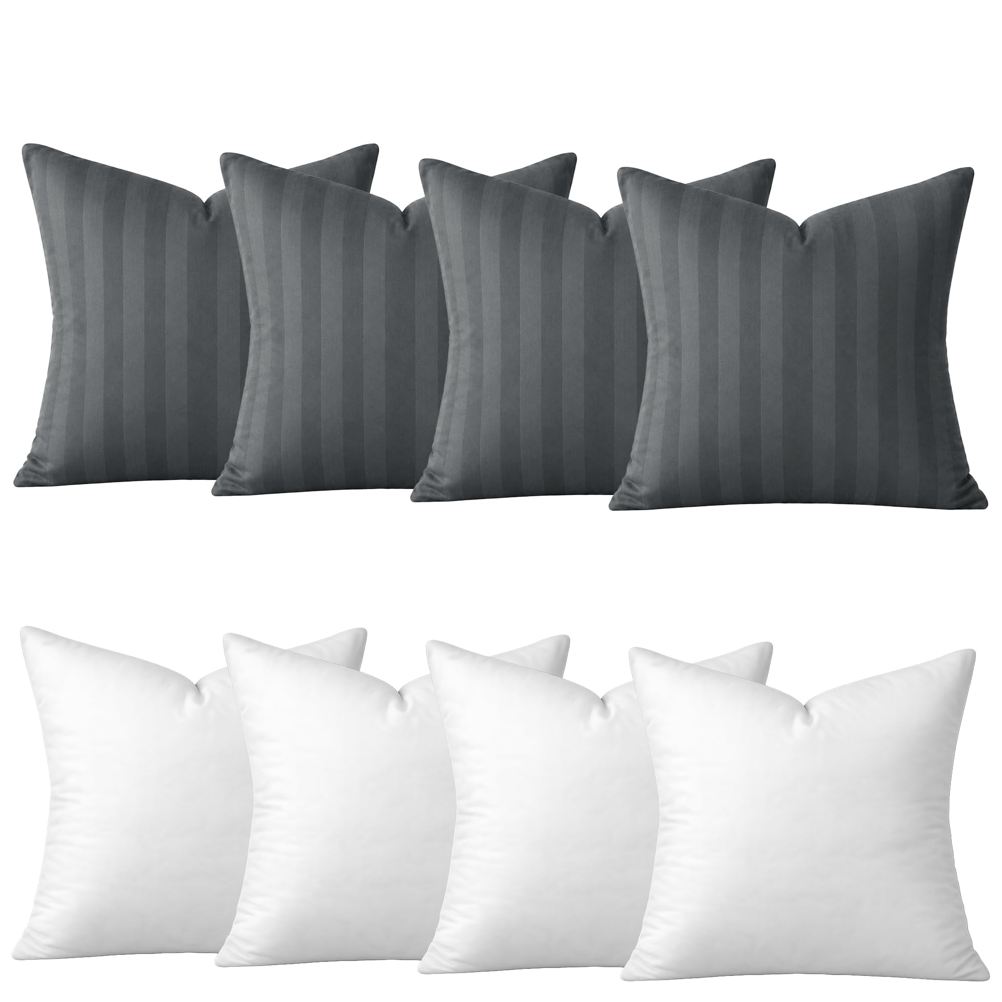 Hafaa Charcoal Cushions With Covers Included Pack Of 4, 40 X 40 Cm Decorative Stripe Microfiber Throw Pillows With Hidden Zip Closure For Living Room Couch Office & Home Décor