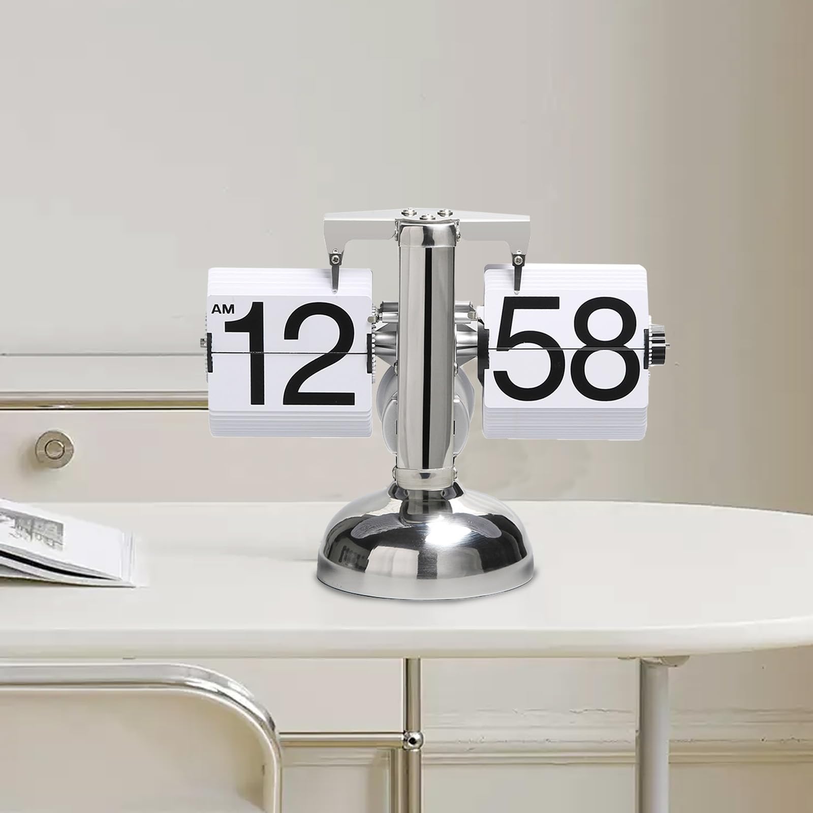 Flip-Uhr Retro,Digitale Batteriebetriebene Down Uhr mit Zahnradmechanik,Schreibtischuhr Vintage Design,Mechanisch Flip Clock,Tischuhr Mit Digitalanzeige Für Das Wohnzimmer zu Hause(Weiß)