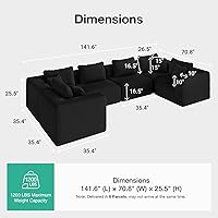 Vista 2 de Novilla 141" Modular Sectional Sofa, Modern Cloud Sectional Couch with Smarts Coil® Support, U-Shape Upholstered Boneless Couch for Living Room