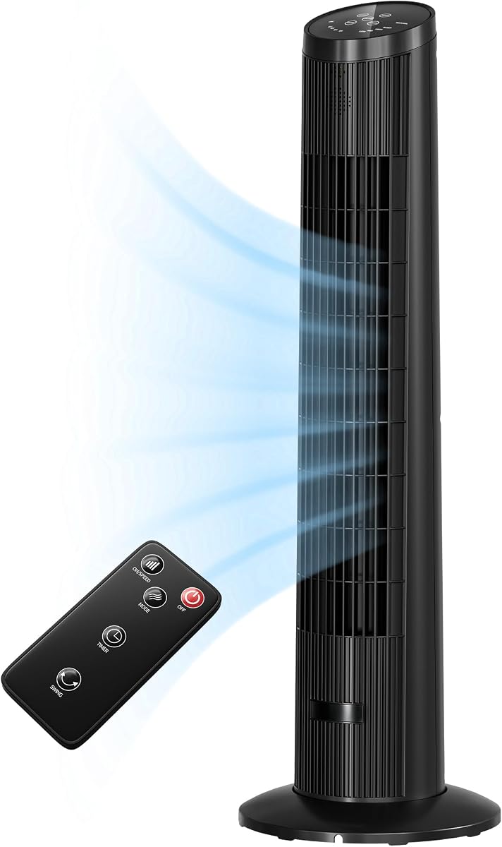 Uthfy 31" Tower Fan for Bedroom, 15H Timer, 26ft/s Fans that Blow Cold Air | 120° Oscillating Standing Floor Fan, 3 Speeds, 3 Modes, Remote, 20dB Quiet Fan for Home, Office