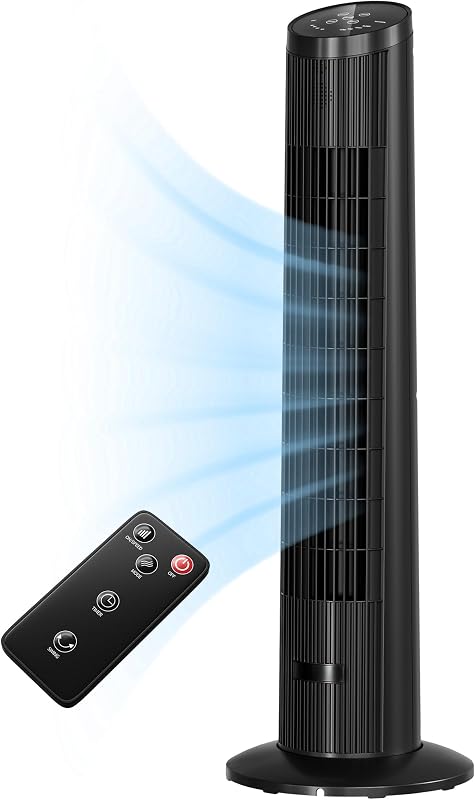 Uthfy 31" Tower Fan for Bedroom, 15H Timer, 26ft/s Fans that Blow Cold Air | 120° Oscillating Standing Floor Fan, 3 Speeds, 3 Modes, Remote, 20dB Quiet Fan for Home, Office