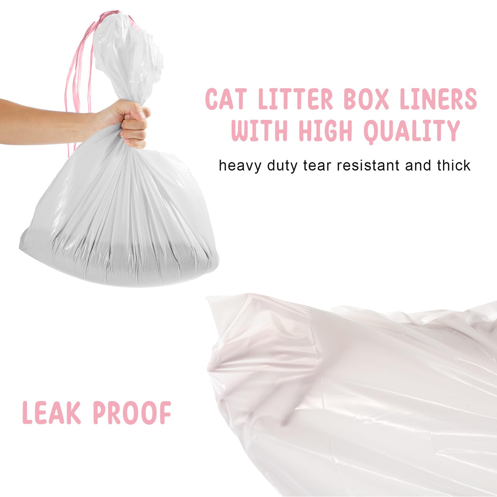 Tinlade 50 sacchetti Jumbo per lettiera per gatti con coulisse, grandi, inodori, resistenti agli strappi, per mantenere la casa pulita (bianco, multicolore, 99 x 55 cm)