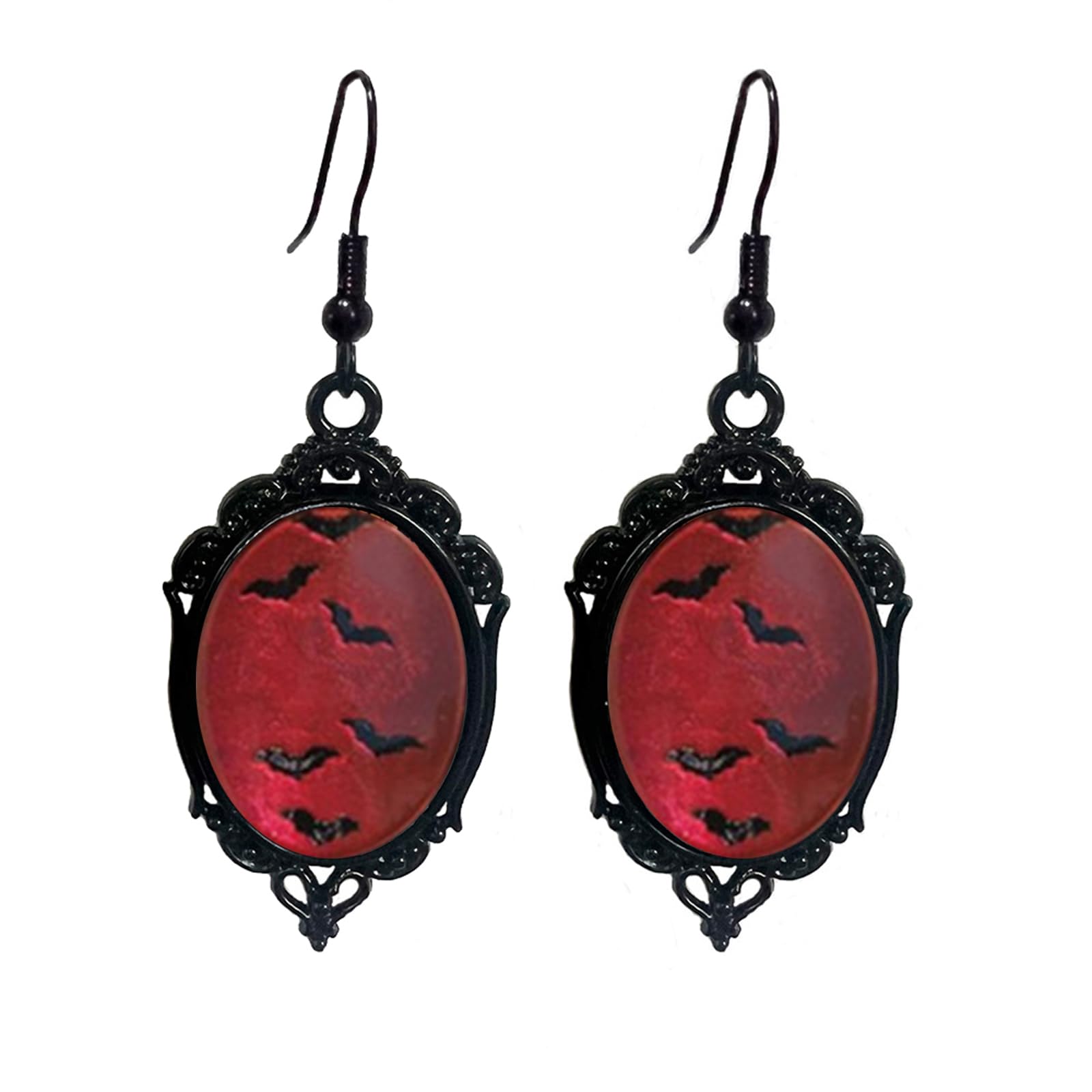 Gothic Bat Cameo Earrings Vintage Witch Dangle Earrings Punk Dark Raven Earrings Halloween Jewelry Accessories for Women