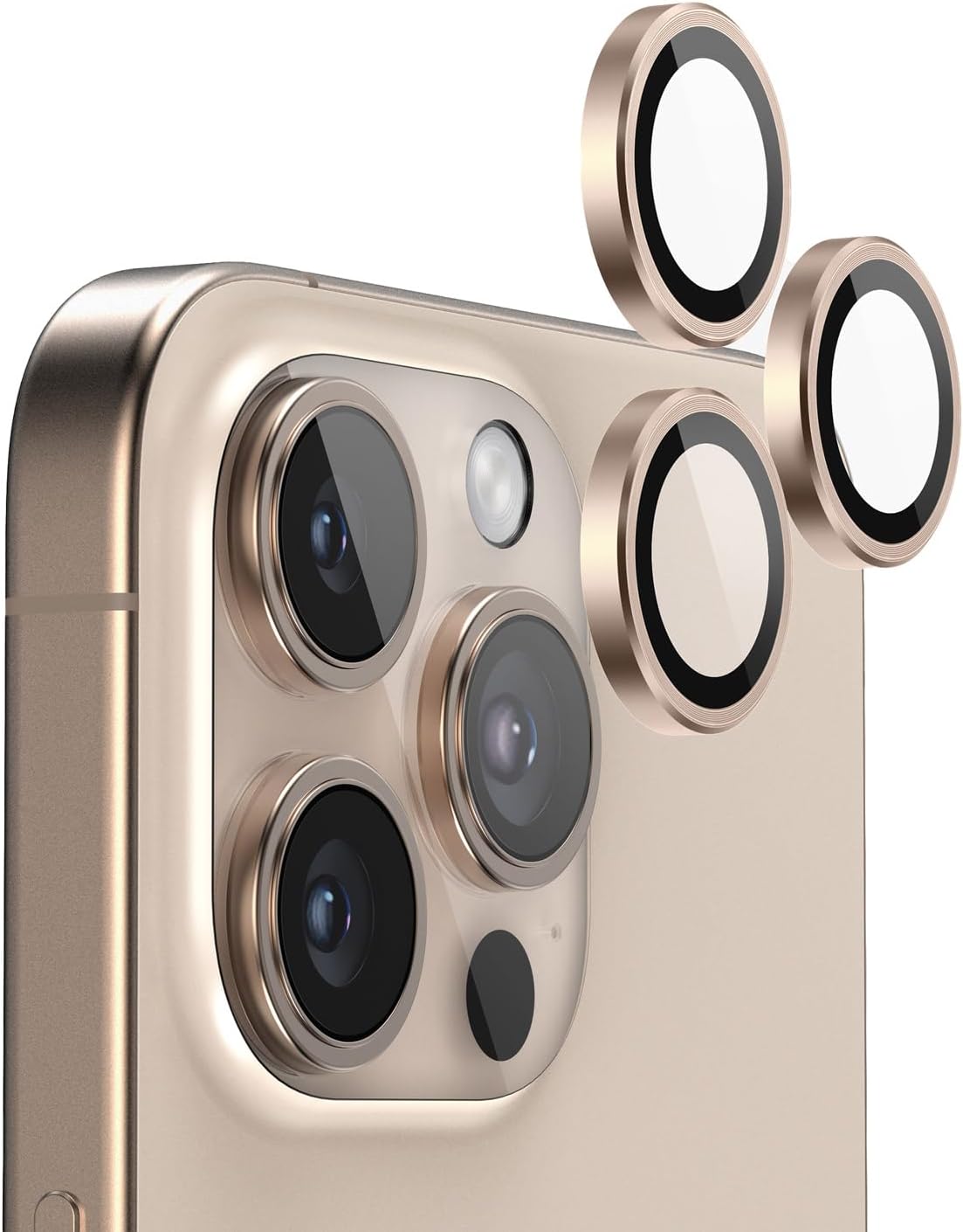 FLOLAB NanoArmour Antireflex for iPhone 16 Pro Max/iPhone 16 Pro Camera Lens Protector - Durable Tempered Glass with Aluminium Ring, TruColors, Ultra Clear, Easy Installation, Desert Titanium