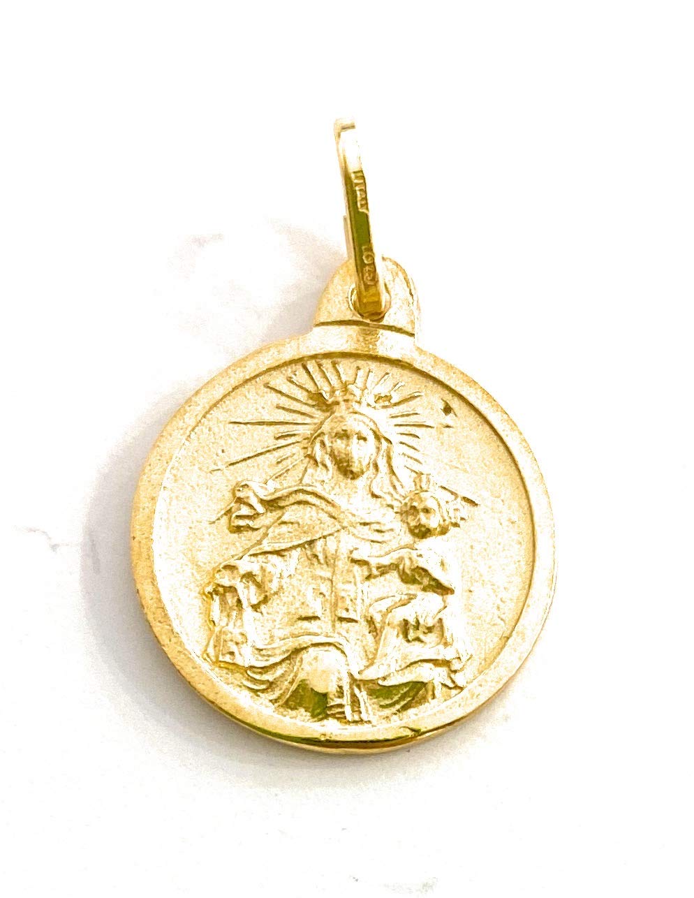 Medalla colgante Escapulario Virgen del Carmen Sagrado Corazón de Jesús en plata de ley cubierta de oro de 18kt