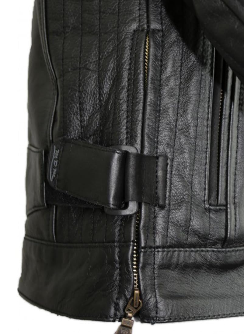 MDM Chaqueta de cuero para motocicleta retro de piel auténtica