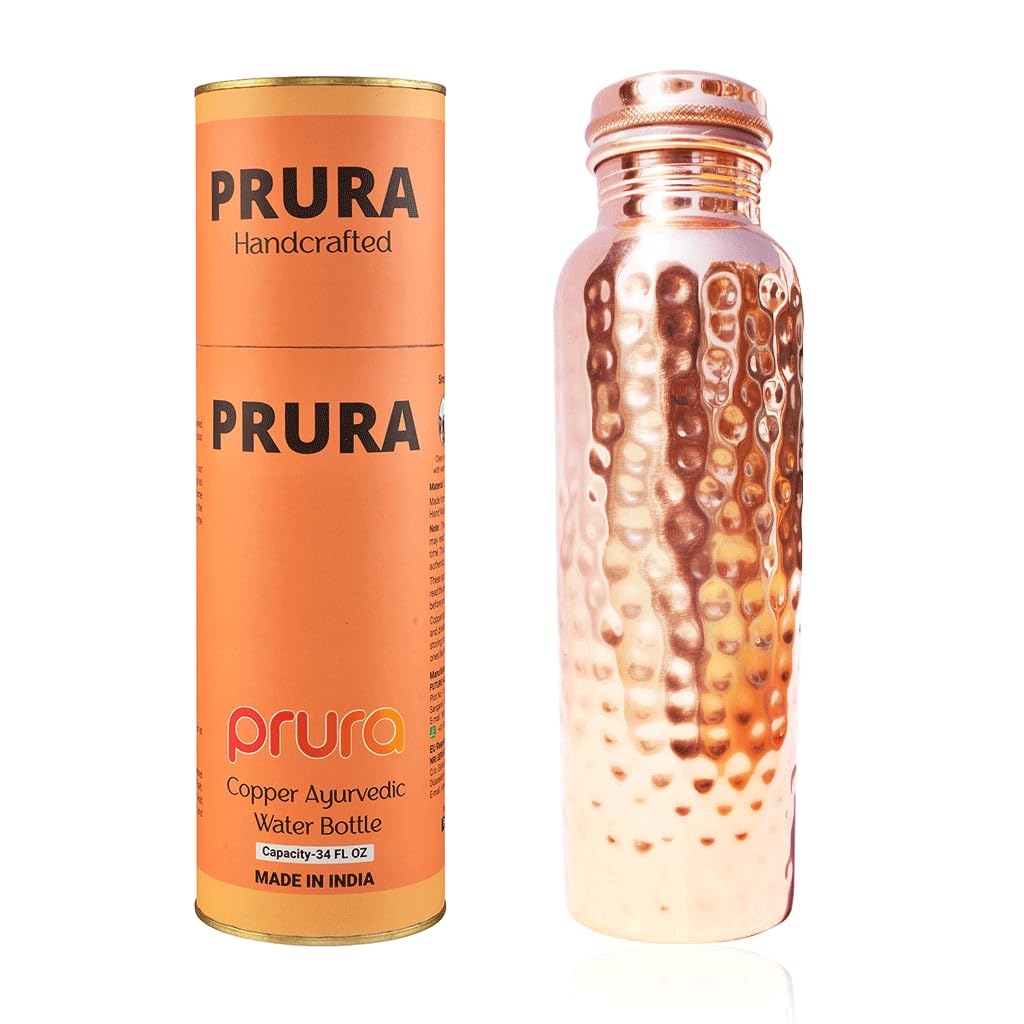 Hammered Copper Water Bottle – Pure Copper Water Vessel - Ayurvedic Water Bottle – Drink More Water – Large - Leak Proof