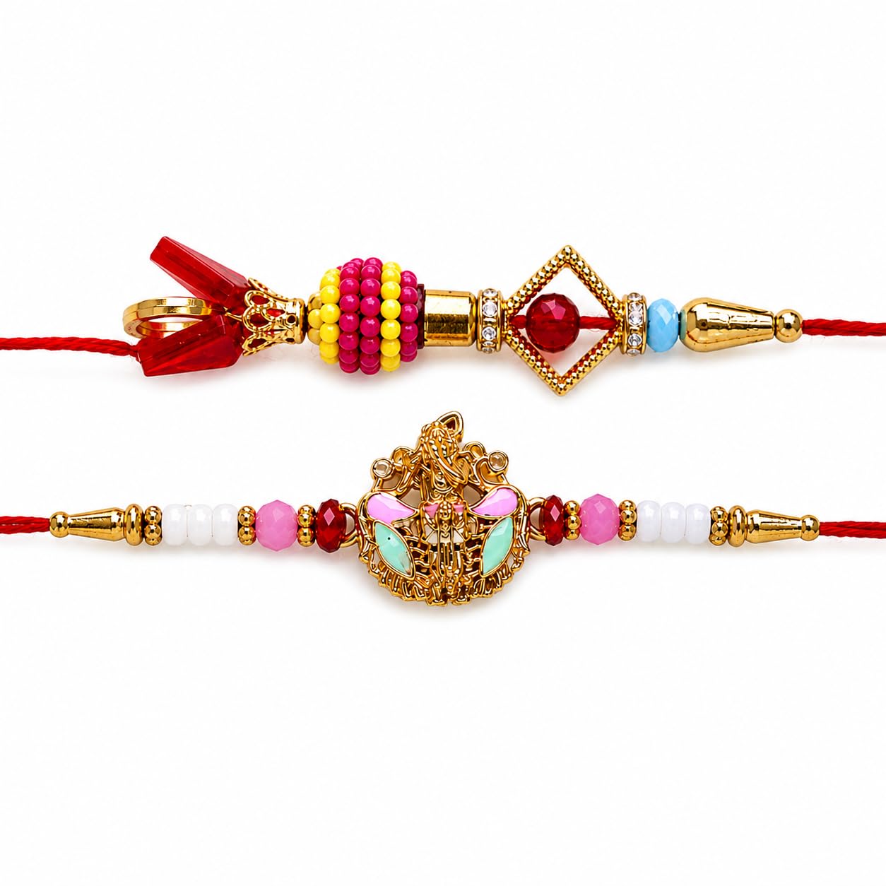 Premium Krishna Bansuri Bhaiya Bhabhi Rakhi Set with Designer Flute Rakhi & Ruby Crystal Lumba | Handmade Rakhishabandhan Combo for Brother & Bhabhi | Raksha Bandhan Gift Set with Roli Chawal-image-22