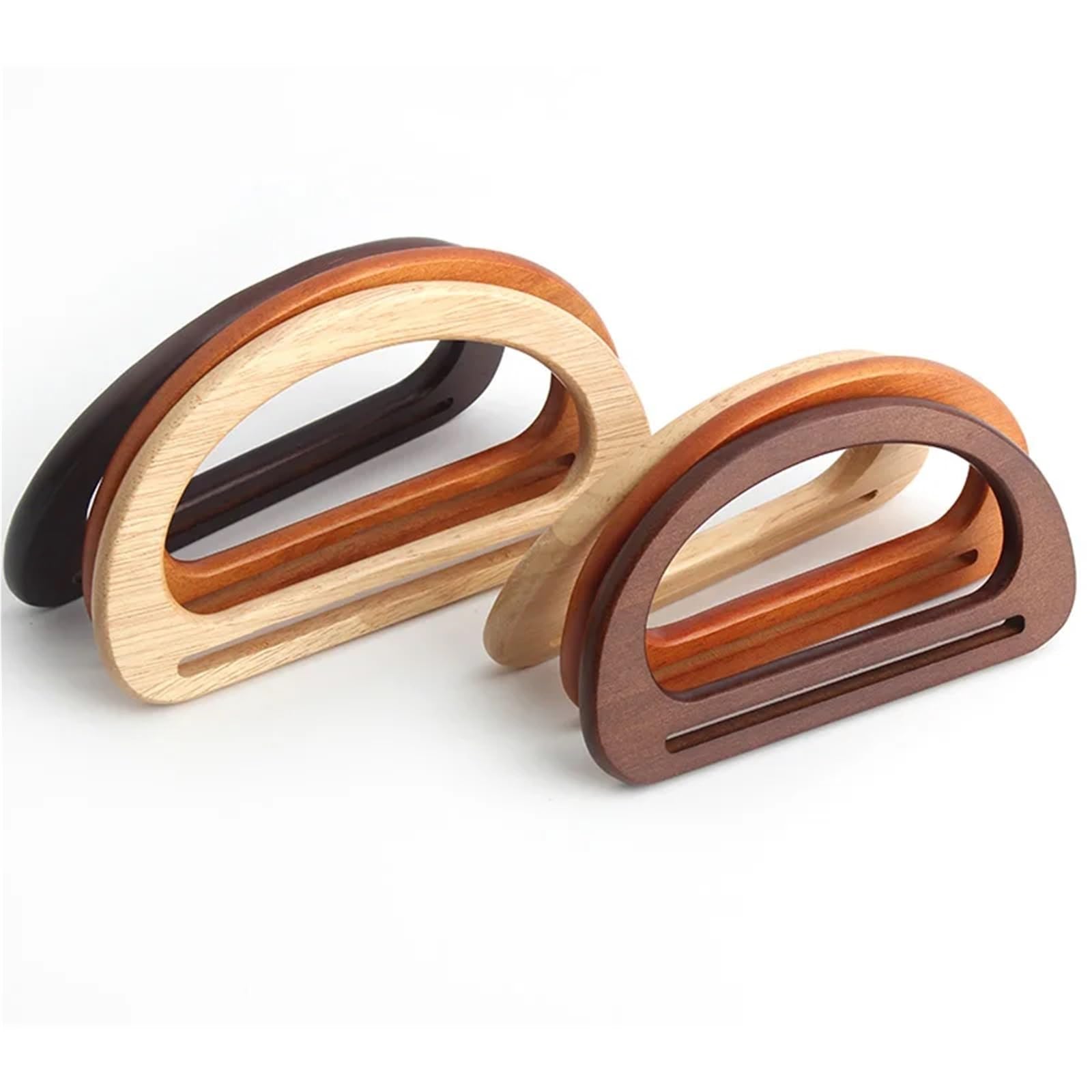 MRKU Asa de Madera para Bolso, Accesorios para Bolsos, Manualidades, Bricolaje, 4 Piezas de 15 cm y 17 cm, Piezas en Forma de D, Soportes de Costura Hechos a Mano para Bolsos de Playa Hechos a Mano