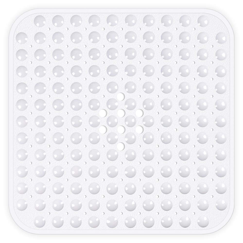 Yolife Square Shower Mat for Bathtub, 21 x 21 Inches Bath Tub Mats with Big Suction Cups, Non-Slip with Drain Holes, BPA Free, Latex Free, Machine Washable - White