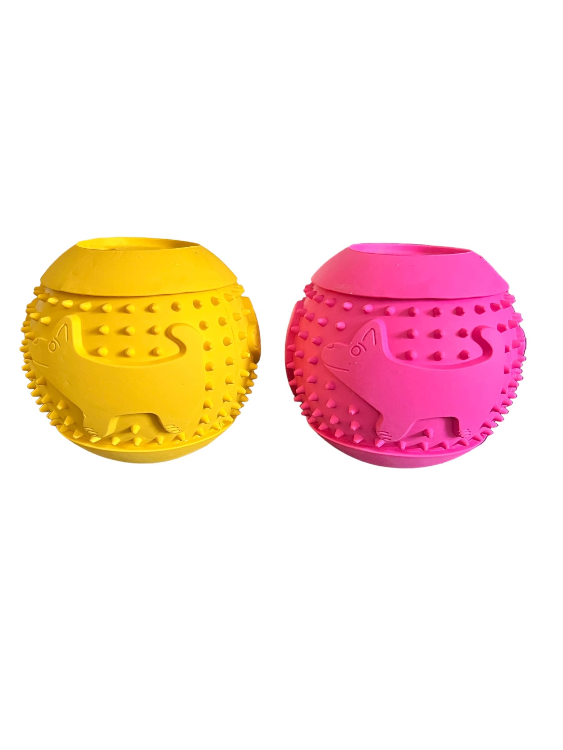 Feed N' Fetch Interactive Treat Ball - Dog Feeder Ball, Teeth Cleaner - 2 Pack Multipurpose Dog Treat Dispenser Toy - Food Puzzle Ball for All Dog Breeds & Sizes - Natural Rubber Play Fetch Ball