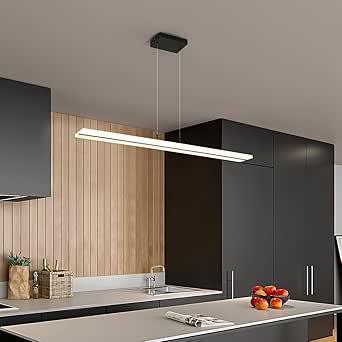 GEADI Dimmable LED Chandelier Dining Room 40W Black Galvanplate LED Modern Chandelier 5 Lights Linear Pendant Light with Crystal Lampshade for Kitchen main image 1