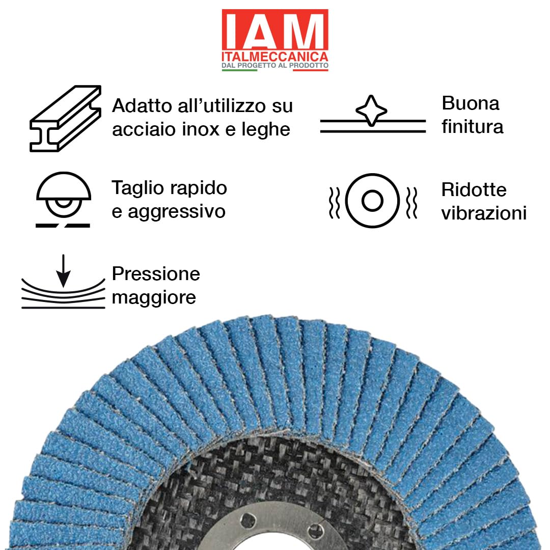 IAM Disco Lamellare Zirconio per Smerigliatrice 115 x 22 mm | Flap Disc Professionale Lamella Singola con Supporto in Fibra di Vetro | Disco Abrasivo per Acciaio Inox e Metallo | Grana 40 | 100 Pezzi