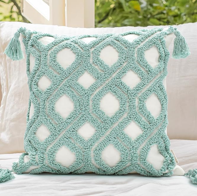 LOOPUINHOM Boho Pillow Covers 18X18 Inch Boho Tufted Throw Pillow Covers Decorative Tassels Cushion Cover Farmhouse Pillow Case for Couch Sofa Bed