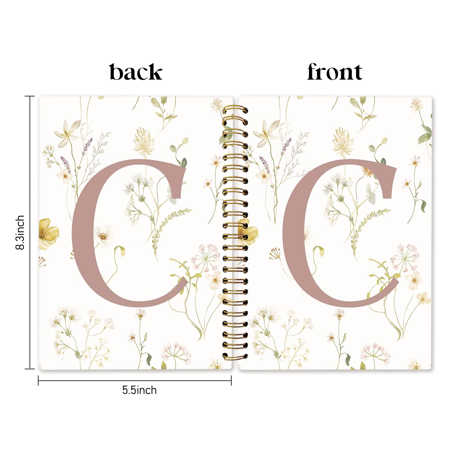 Diario con lettera C iniziale, regalo con monogramma per donne, diario per ragazze adolescenti, carino diario floreale personalizzato per donne, quaderno a spirale con copertina rigida, 5,5 x