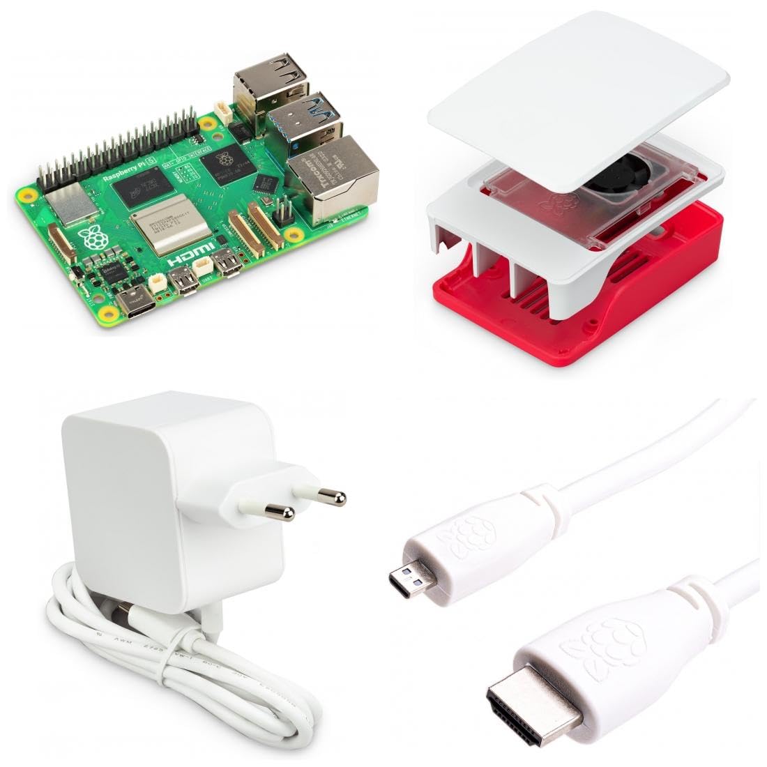 Raspberry Pi 5 8GB RAM Light Starter Kit weiß mit offiziellem Gehäuse inkl. aktivem Lüfter, 27W USB-C Netzteil, 1m Micro HDMI Kabel, Dual 4K HDMI, USB 3.0, Gigabit Ethernet, WLAN & Bluetooth 5.0