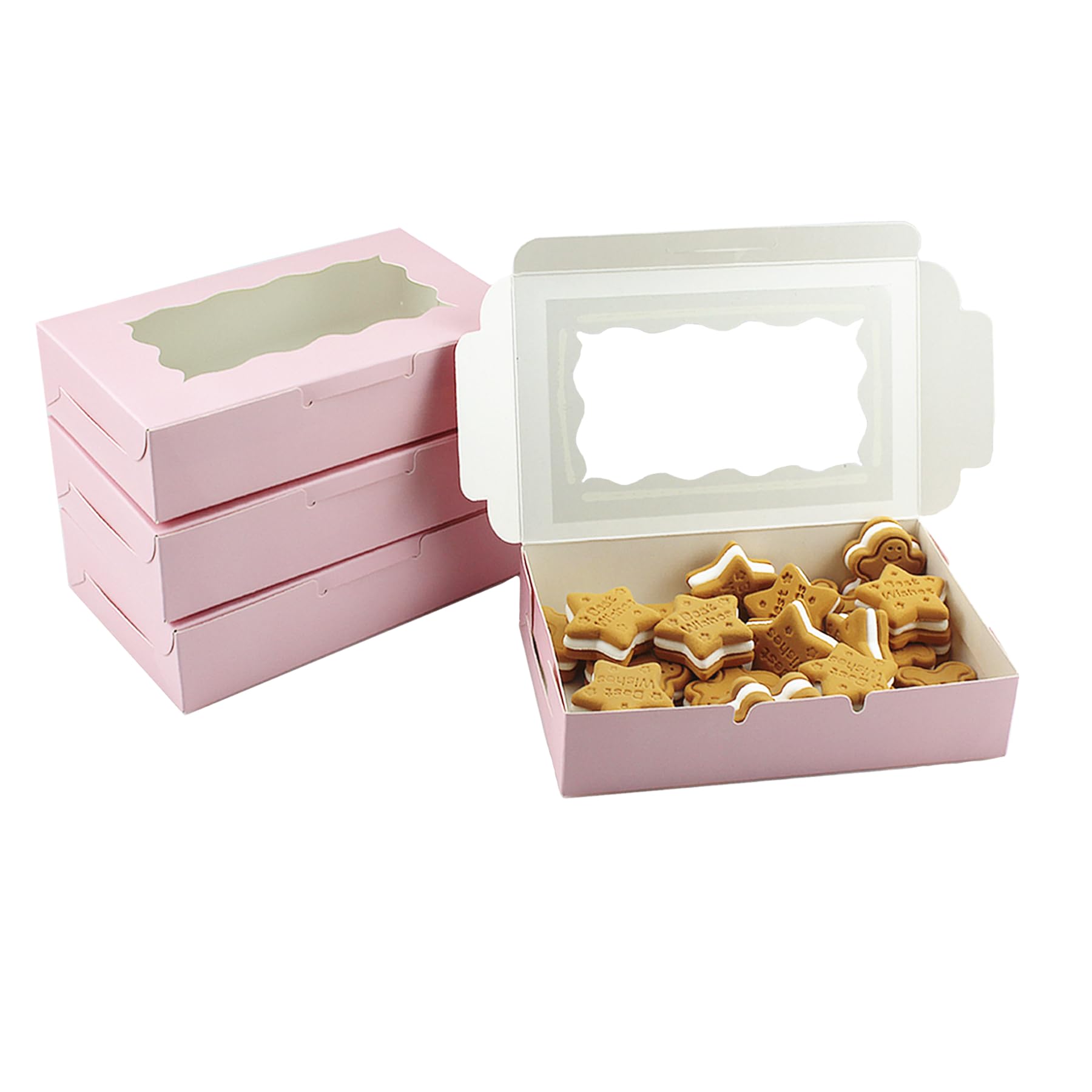Kiiyoo Pink 20 Pieces Cookie Boxes With Window 17.8 X 10.9 X 3.9 Cm Kraft Bakery Boxes For Wedding Birthday Party