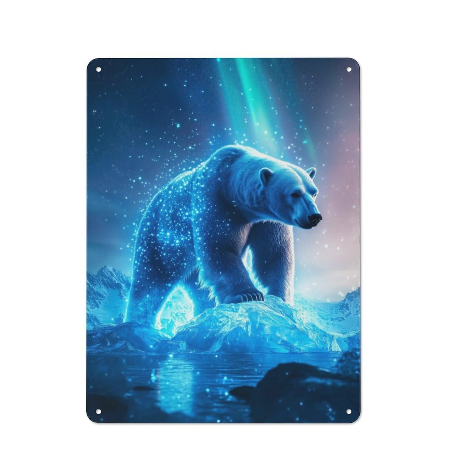 Junmoney Polar Bear In Aurora Borealis Vintage Metal Sign 40X30cm For Café Or Restaurant, Suited To Restaurant Decor Fans