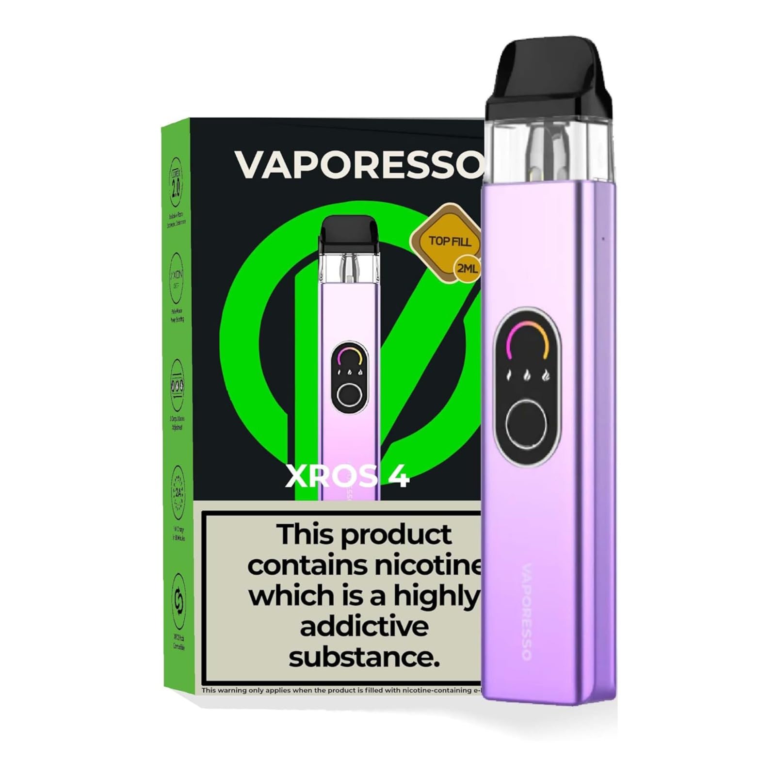 Vaporesso XROS 4 Pod Kit, 1000mAh Battery, Compact Design, C-O-R-E-X 2.0, Triple Output Modes, Precise Airflow Adjustment, 2ml Cartridge, No Nicotine (Lilac Purple)