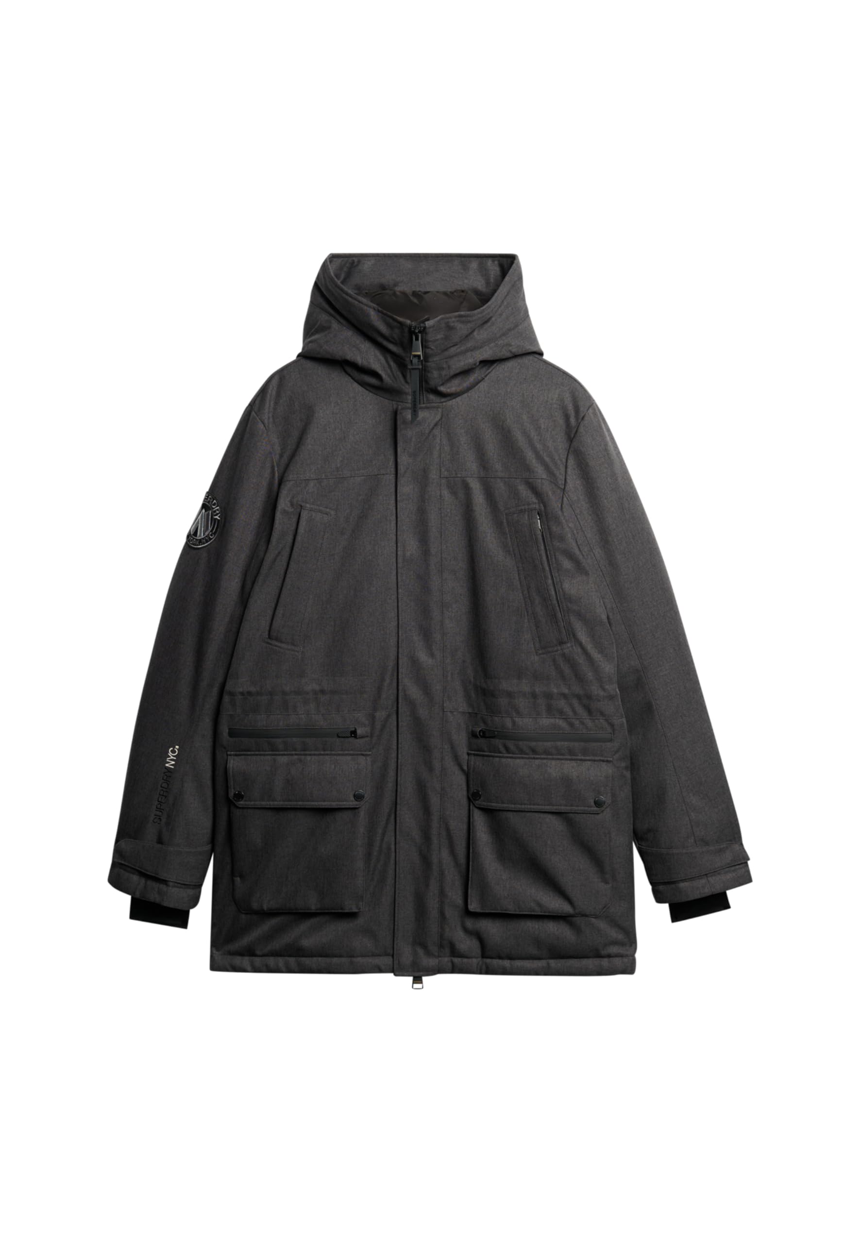 Superdry Men's Padded City Tweed Parka, Grey Herringbone, L