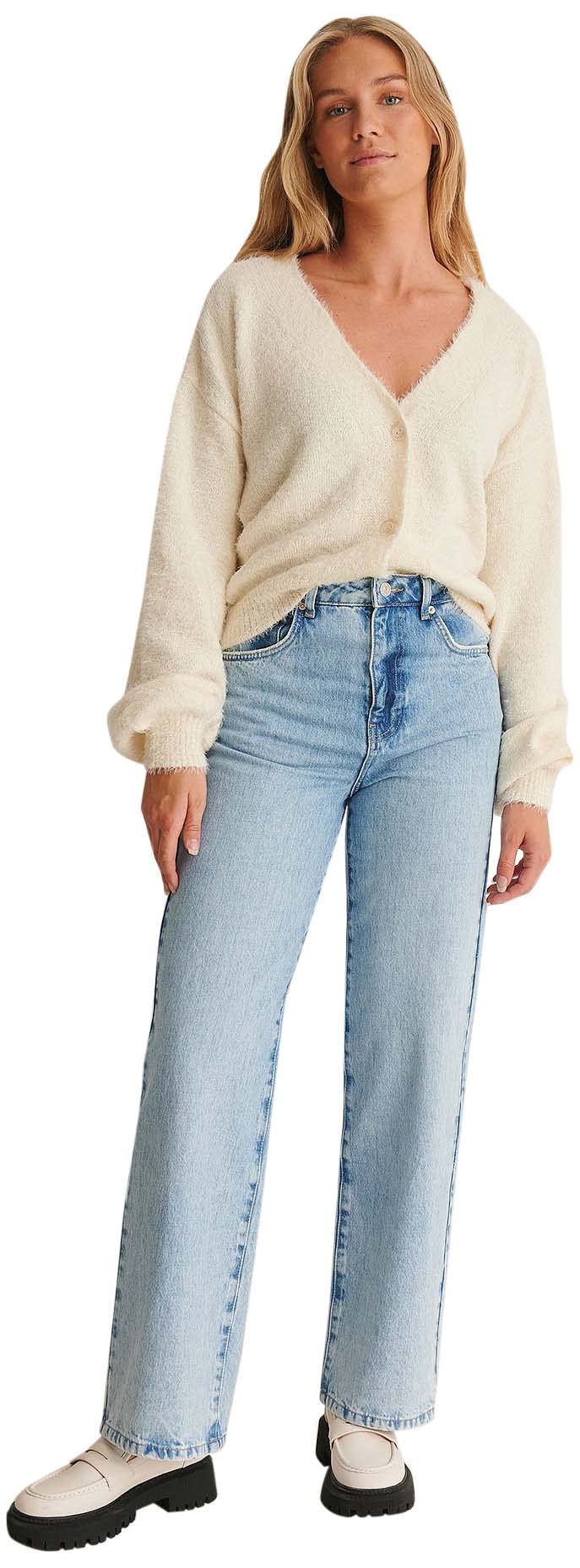 NA-KD Oversized Knitted Cardigan, Ecru, Medium