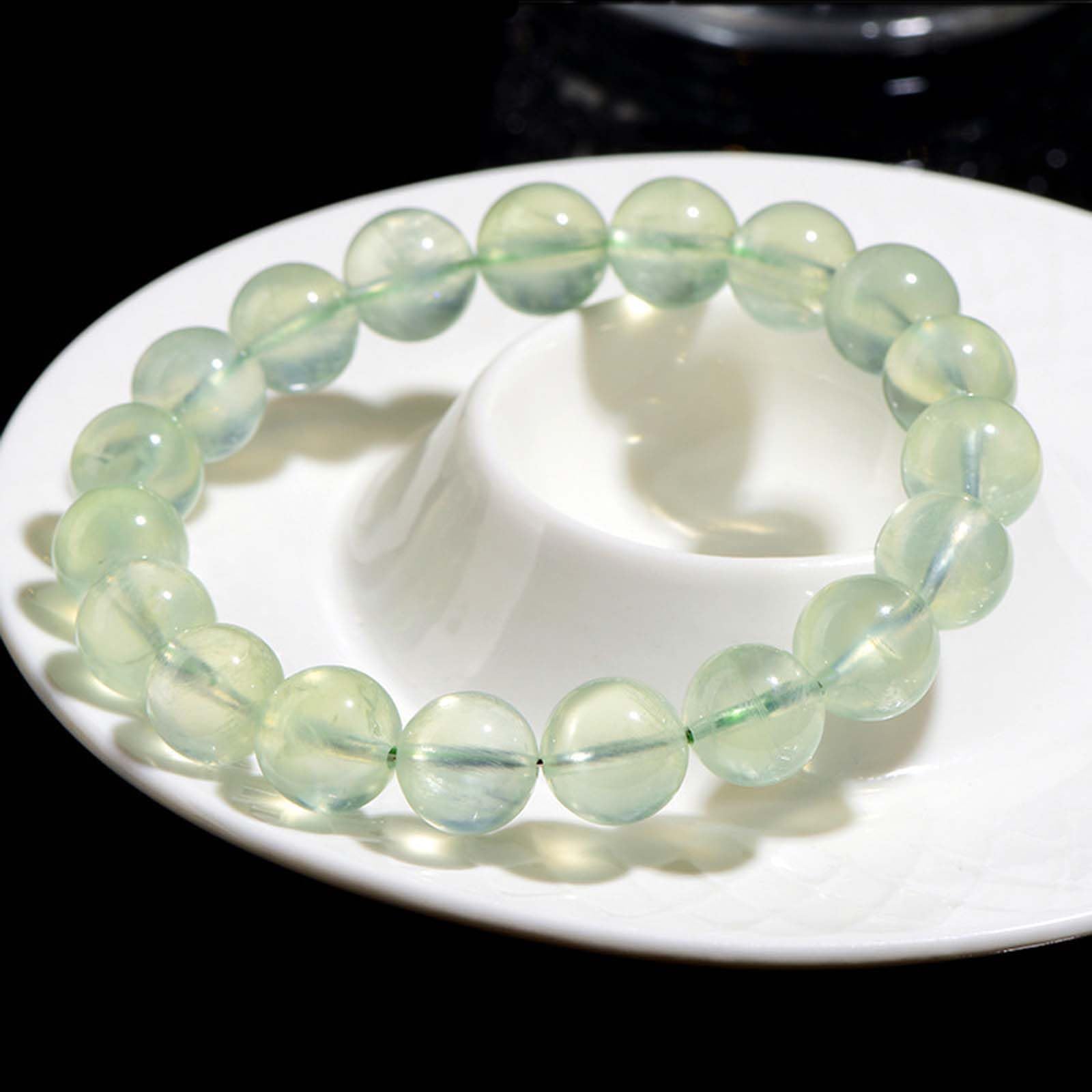 Braccialetti Elasticizzati con Perline Prehnite di Grado 7A