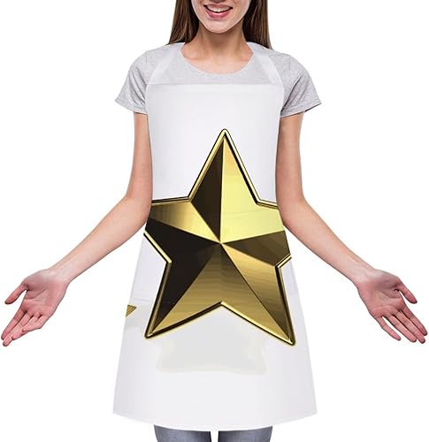 Miniatura 3 de MUSM Apron for Adults - 27.6 X 31.5 Inch, Heavy-Duty Polyester Aprons with Two Large Pockets, Waterproof Gold Star Kitchen Apron for Cooking,
