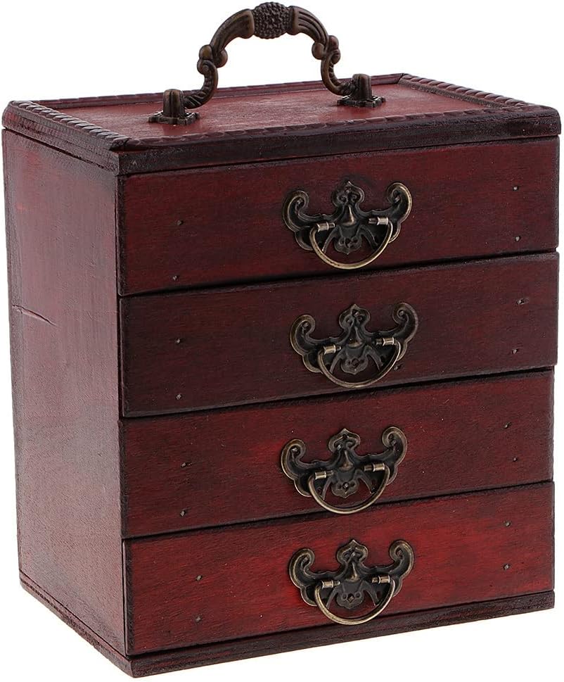 Antique 4 Layers Storage Case Box Treasure Chest Wooden Art Crafts Antique Storage Box