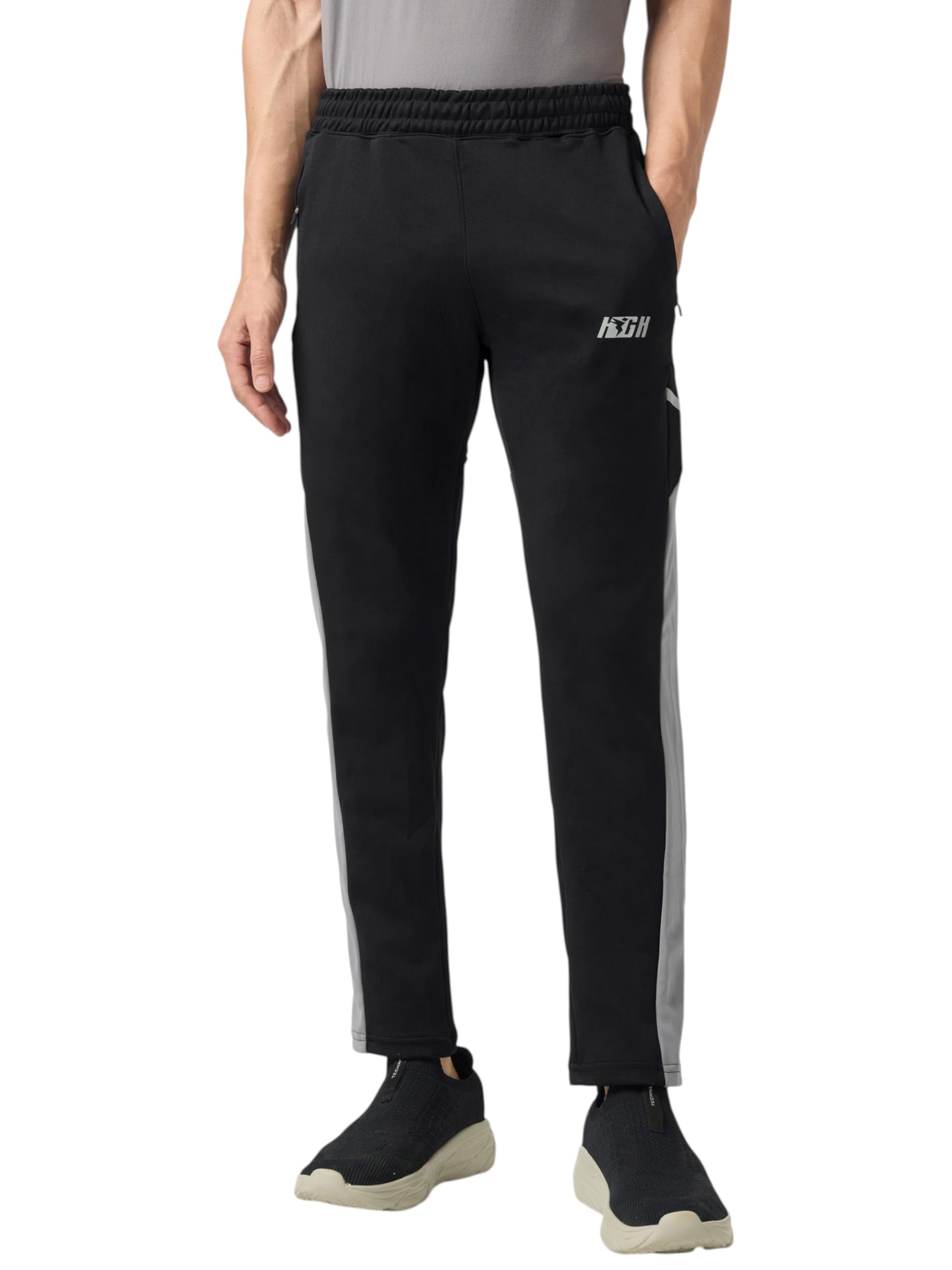 Men's Black Stone Grey Colorblock Relaxed Fit Sports Trackpants with ELASTO Plus - Elasto Plus, UPF50, Odourfree-image-21