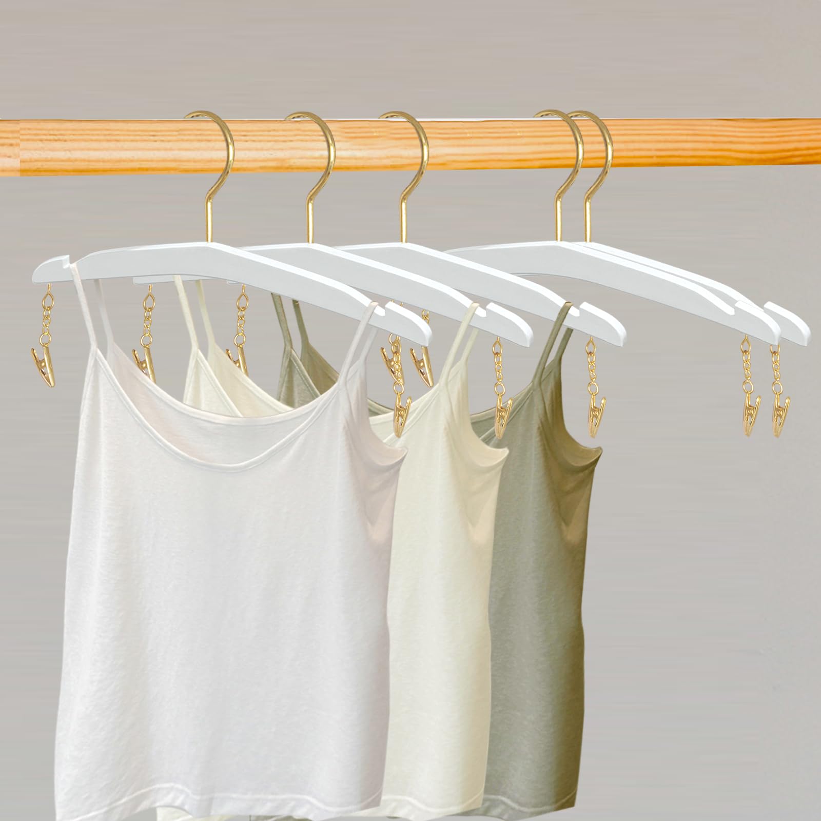 Besser Lot de 10 cintres pour lingerie avec clips en métal doré, cintres imitation grain de bois, cintres en plastique pour soutien-gorge, débardeurs, brassières, bikini