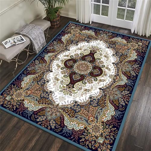 DJHWWD Alfombra Fina alfombras Pelo Corto BLU 80x150CM de Flores Vintage Cocina Antideslizante Lavable Exterior Terraza