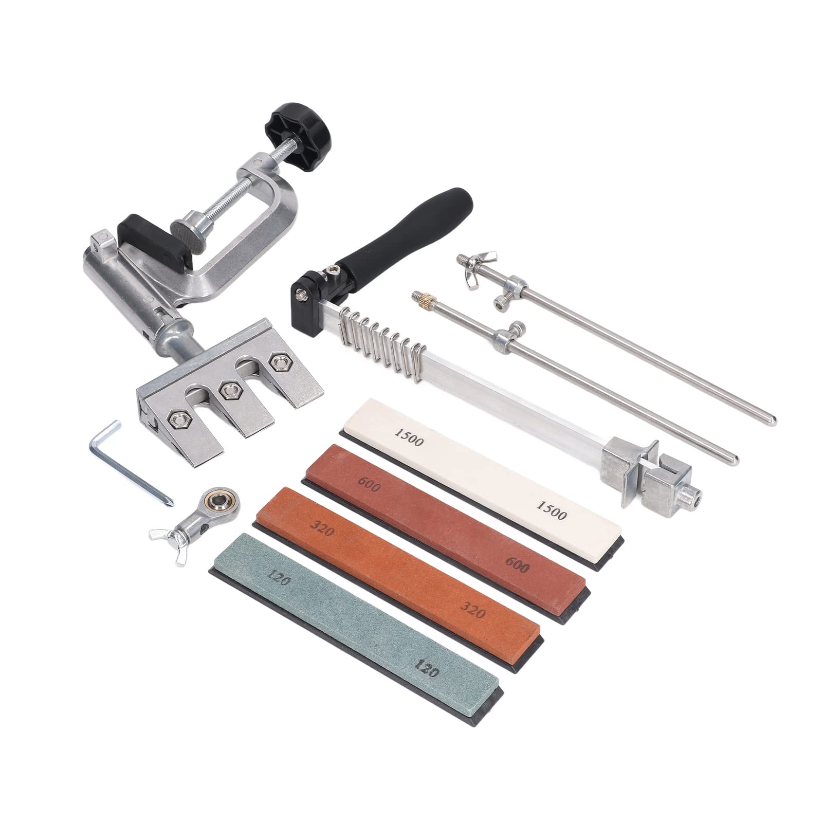 Resbalador de cuchillo de ángulo fijo de metal profesional con 4 piedras de rotación de 360 ​​° Diseño de rotación de rotación para cuchillos de caza de cocina Alumina de acero