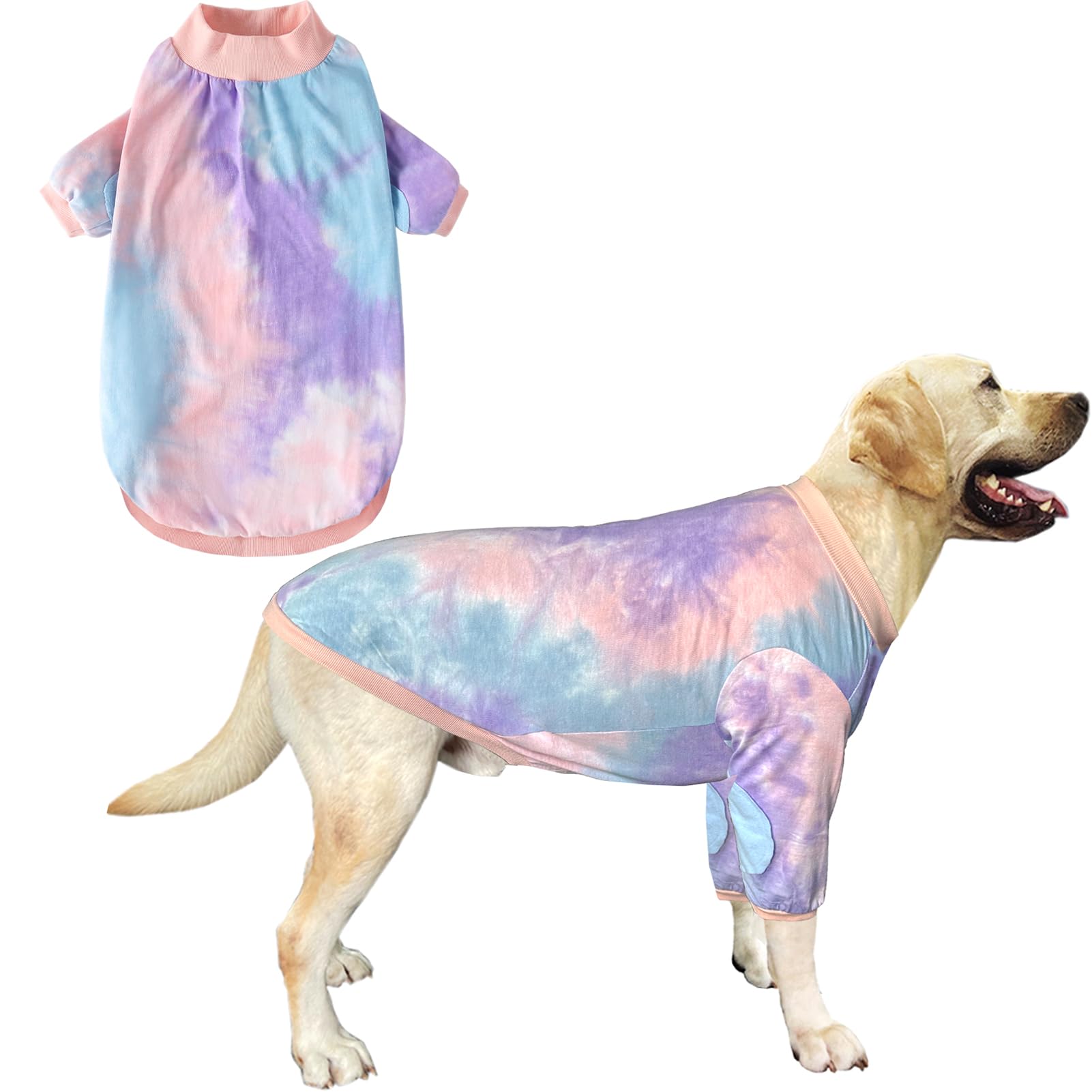 Dog Cotton Colorful Tie Dye T-Shirts Soft and Stretchy Breathable Pet Shirt Pajamas Pets Clothes for Large Dogs Tiedye L