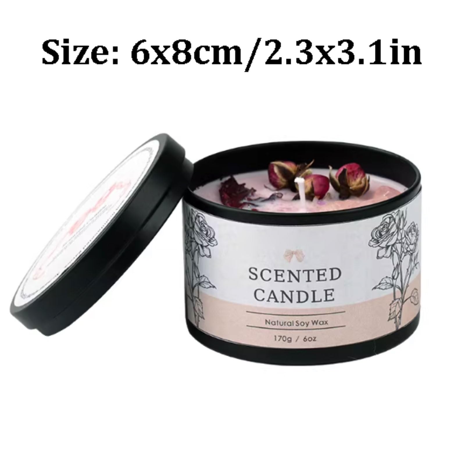Compacto Velas de lámina de hierro, velas en tarro reutilizables con cristales y flores secas, hechas con cera de soja y aceites esenciales botánicos no es picante(Osmanthus Green Tea)