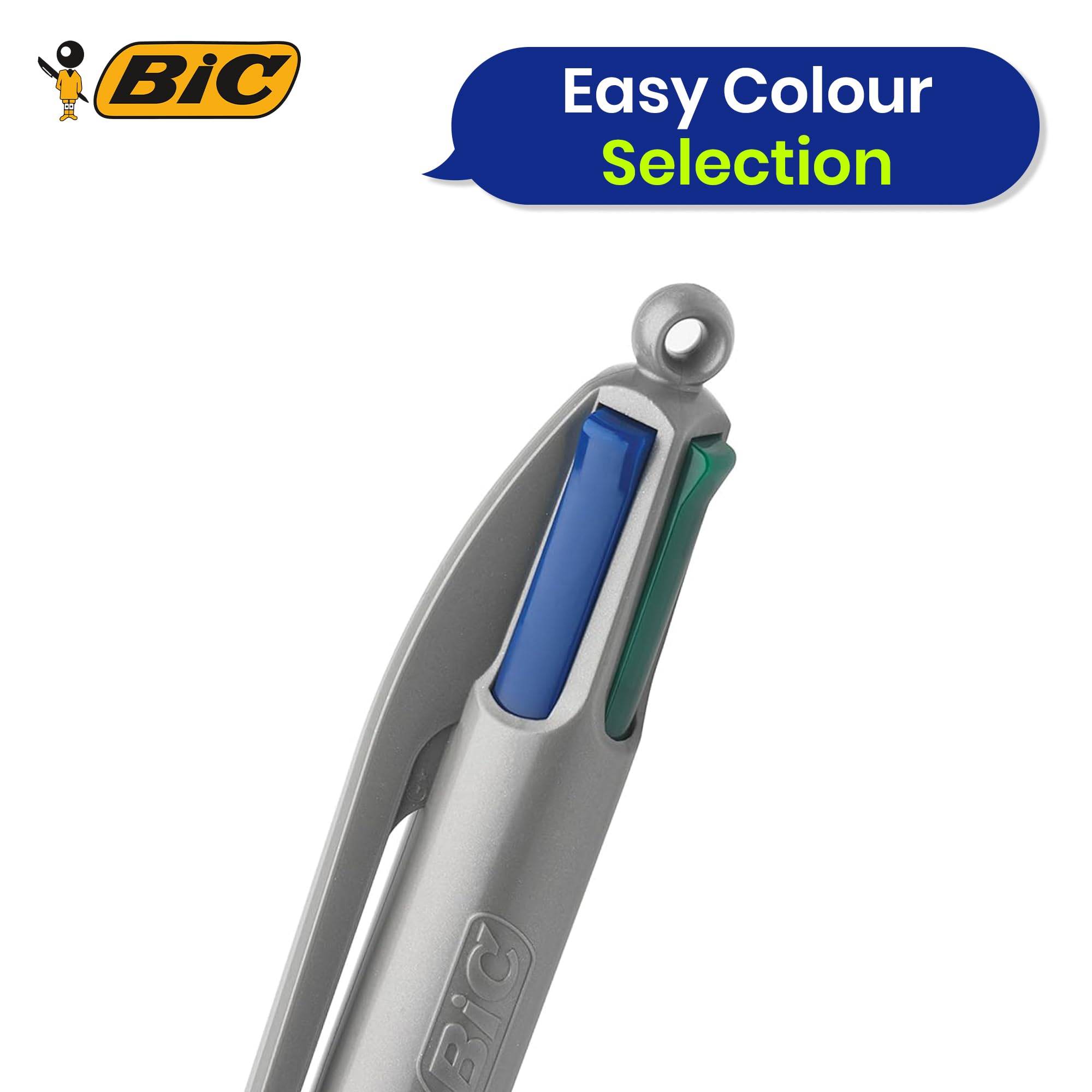 BIC 4 kleuren balpen 4 kleuren Grip Pro, met rubberen grip, 1 stuk, ideaal voor kantoor, thuiskantoor of school
