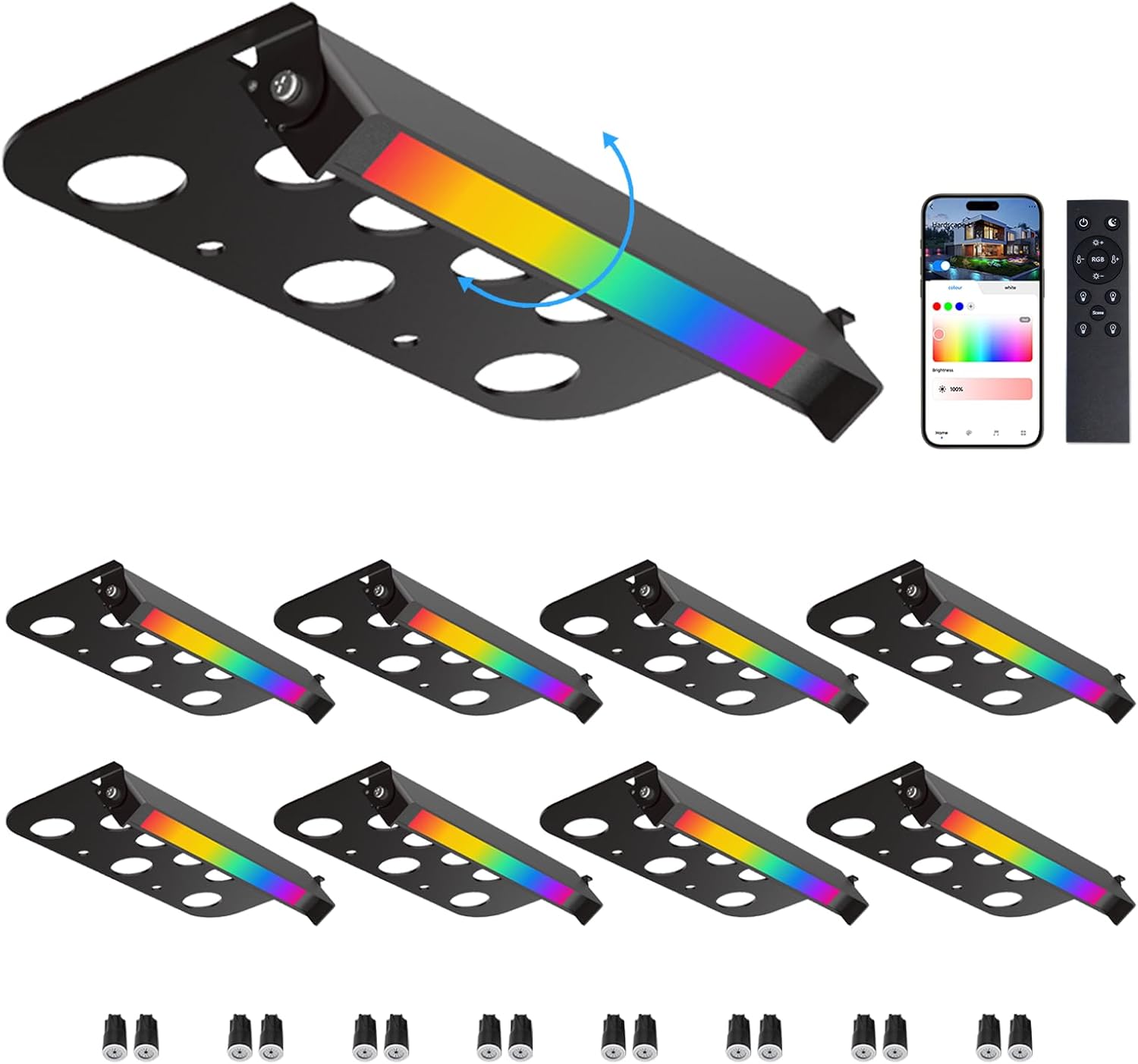 8 Pack RGBCW Retaining Wall Lights, 7 Inch Smart RGB LED Hardscape Lighting, APP/Remote Control, 5W 12V AC/DC Low Voltage Outdoor Step Light, Waterproof Color Changing Landscape Lighting, ETL
