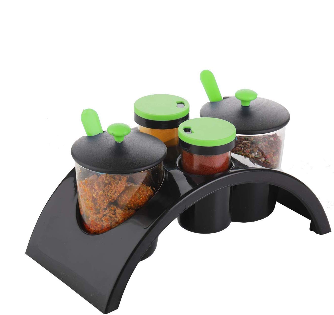 UK Enterprise Pickle/Achar Jar Set 2 with Spoon, Salt & Pepper Set 2 for Dining Table Stand (4 in 1) Black & Blue. 2