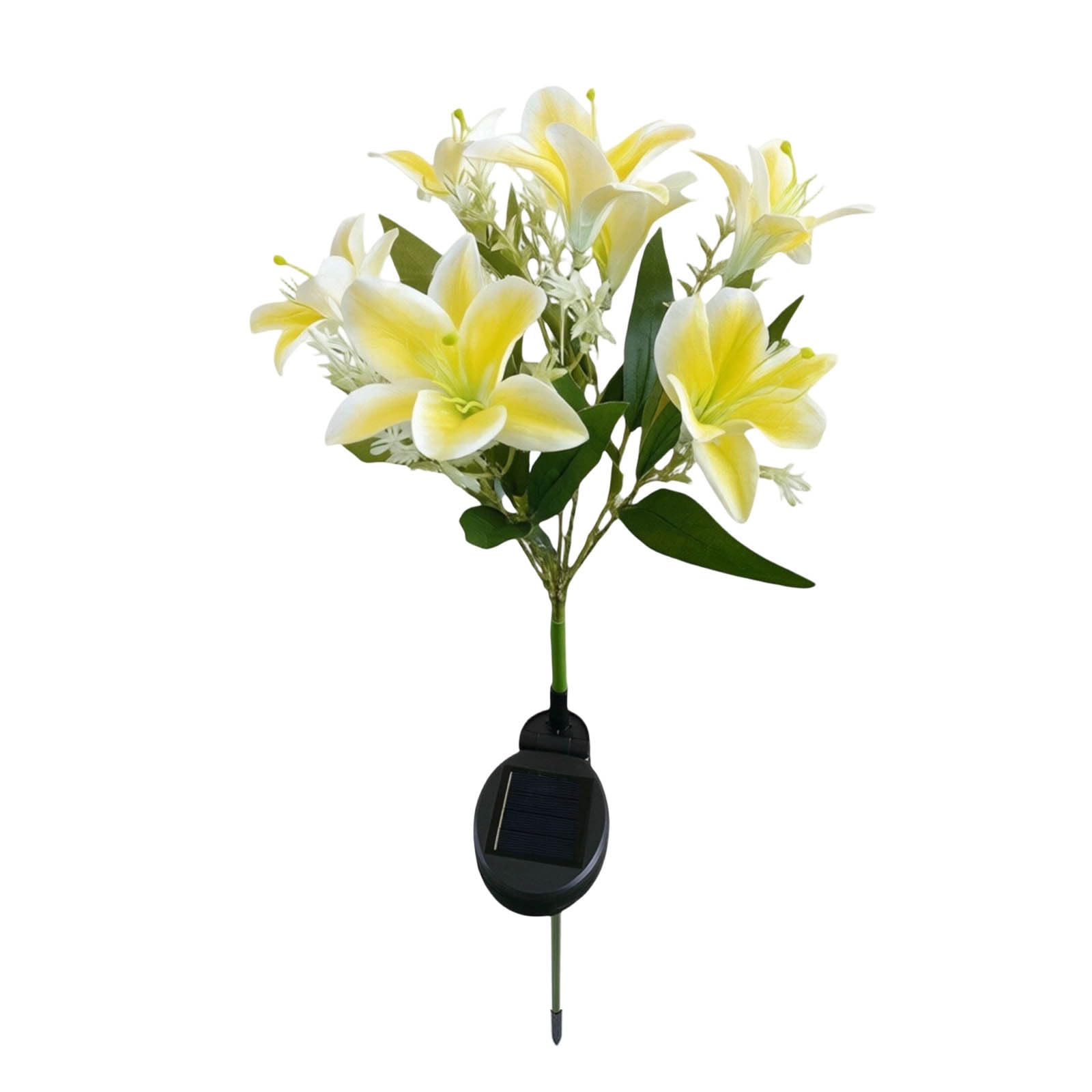 7 Heads Solar Powered Lily Flower Lights, Solar Garden Flowers Lights, Beautiful Outdoor Garden Decor with Automatic On/Off for Garden, Patio, Yard, Flower Bed and Walkway (Yellow)