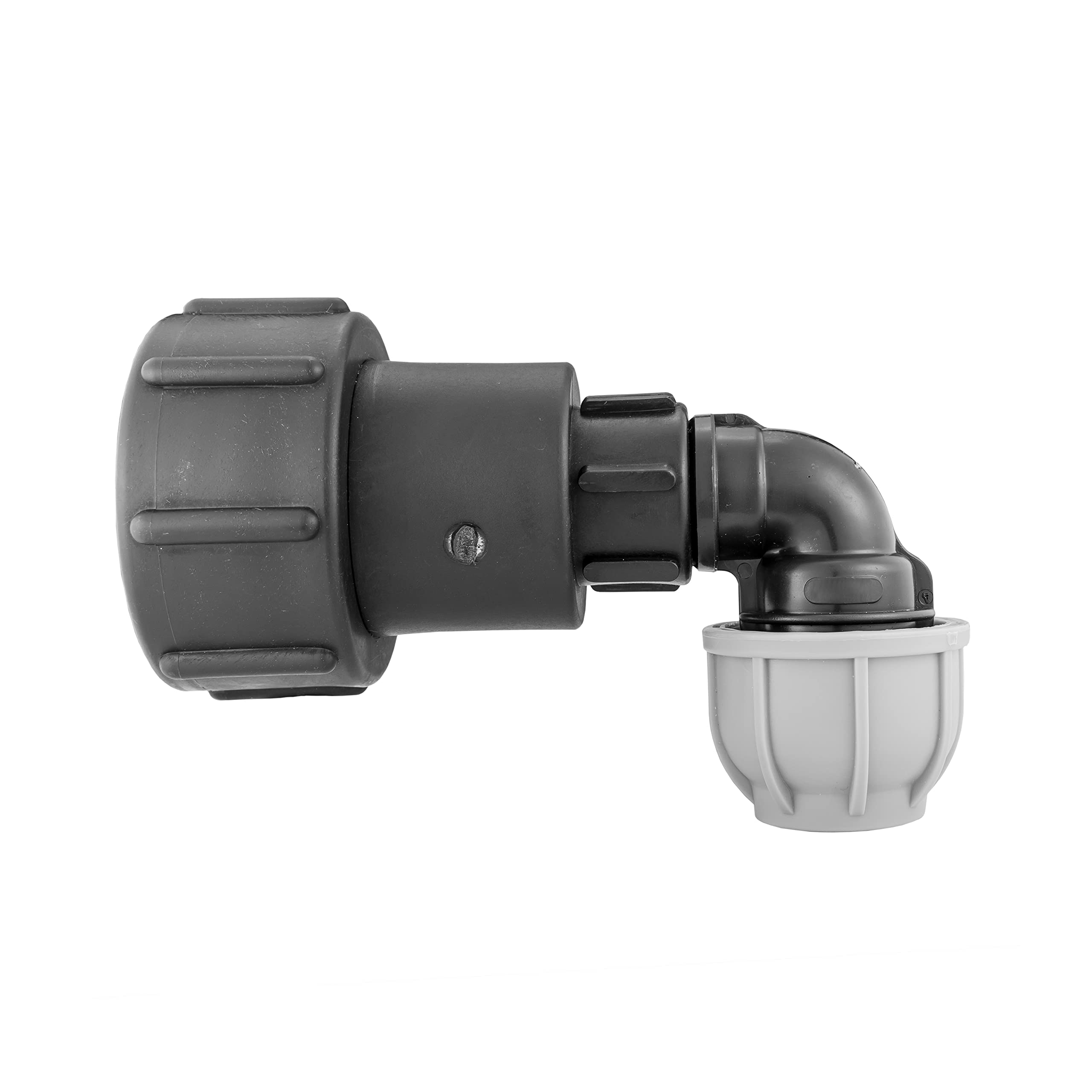 IBC Tank Outlet with Swivel Tight Extender Cap and mdpe tee,Elbow or Straight Fitting for 20mm,25mm or 32mm Water Supply mdpe Pipe (25mm Elbow)