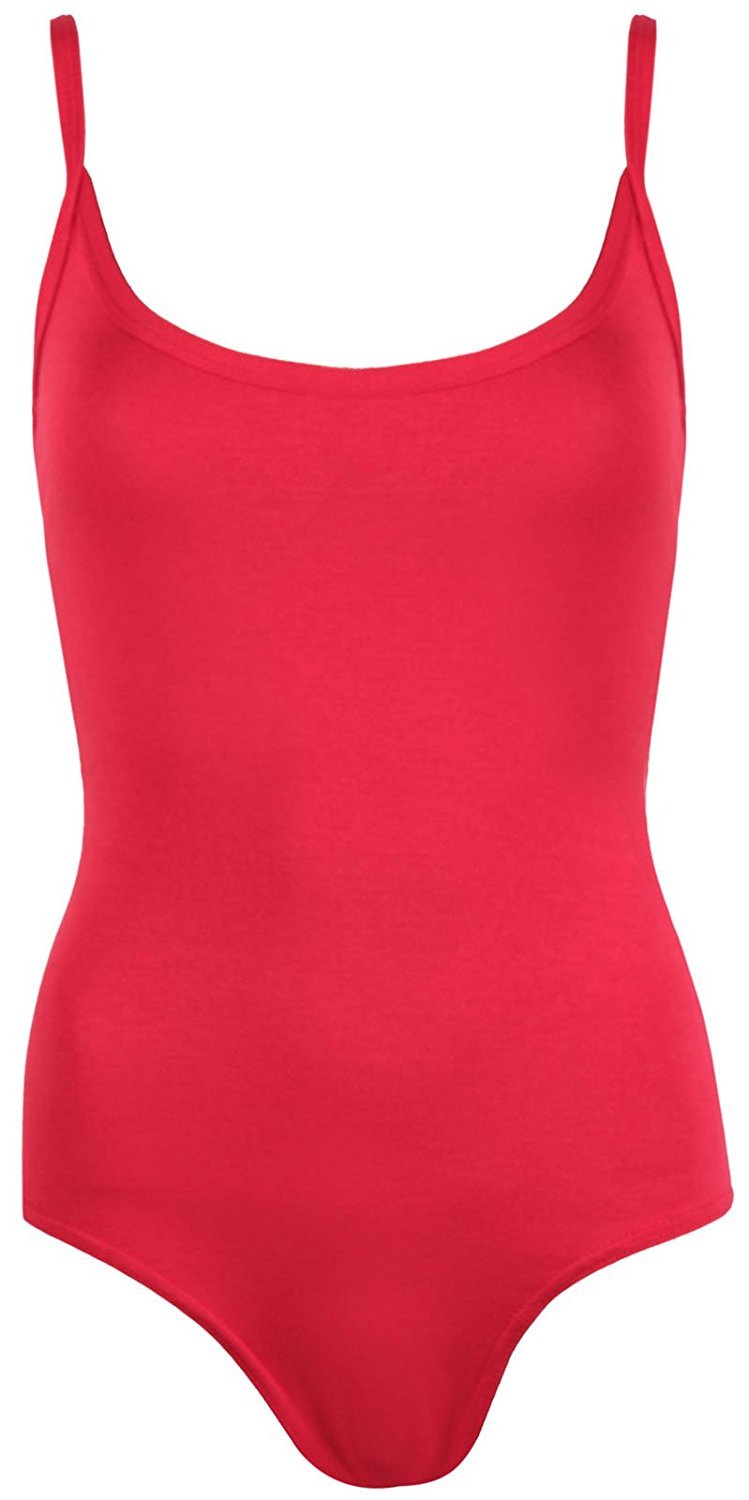 GirlzWalk® Women's Cami Strappy Sleeveless Camisole Vest Top - Ladies Plain Stretchy Sexy Bodysuit Leotard (Red, 8-10)