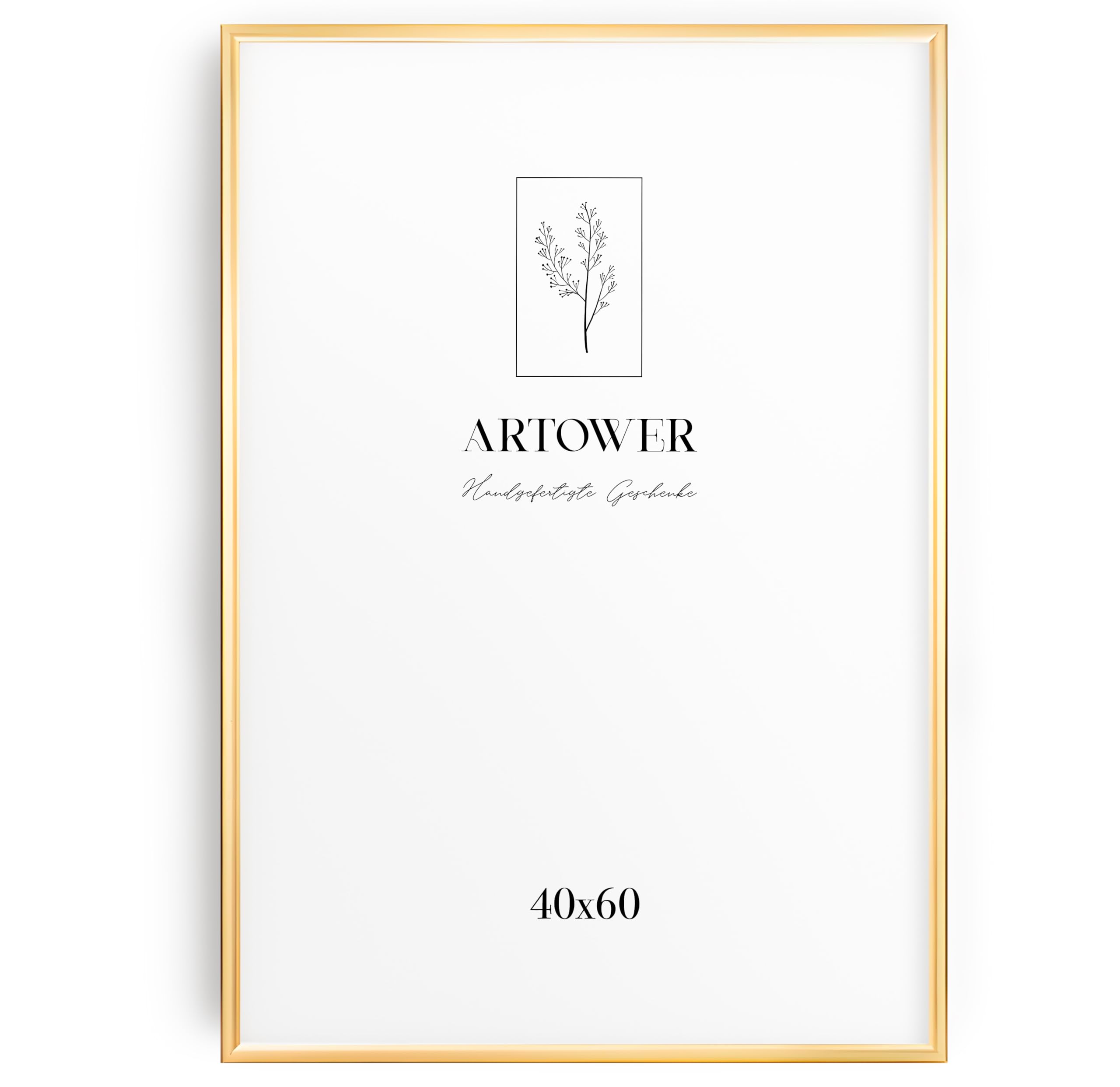 Marco de Fotos de Aluminio Dorado 40x60 cm | Marcos para Cuadros y Decoración de Pared en Salón, Dormitorio y Hogar | Marco 40 x 60 cm para Fotos, Dibujos, Diplomas y Pósteres