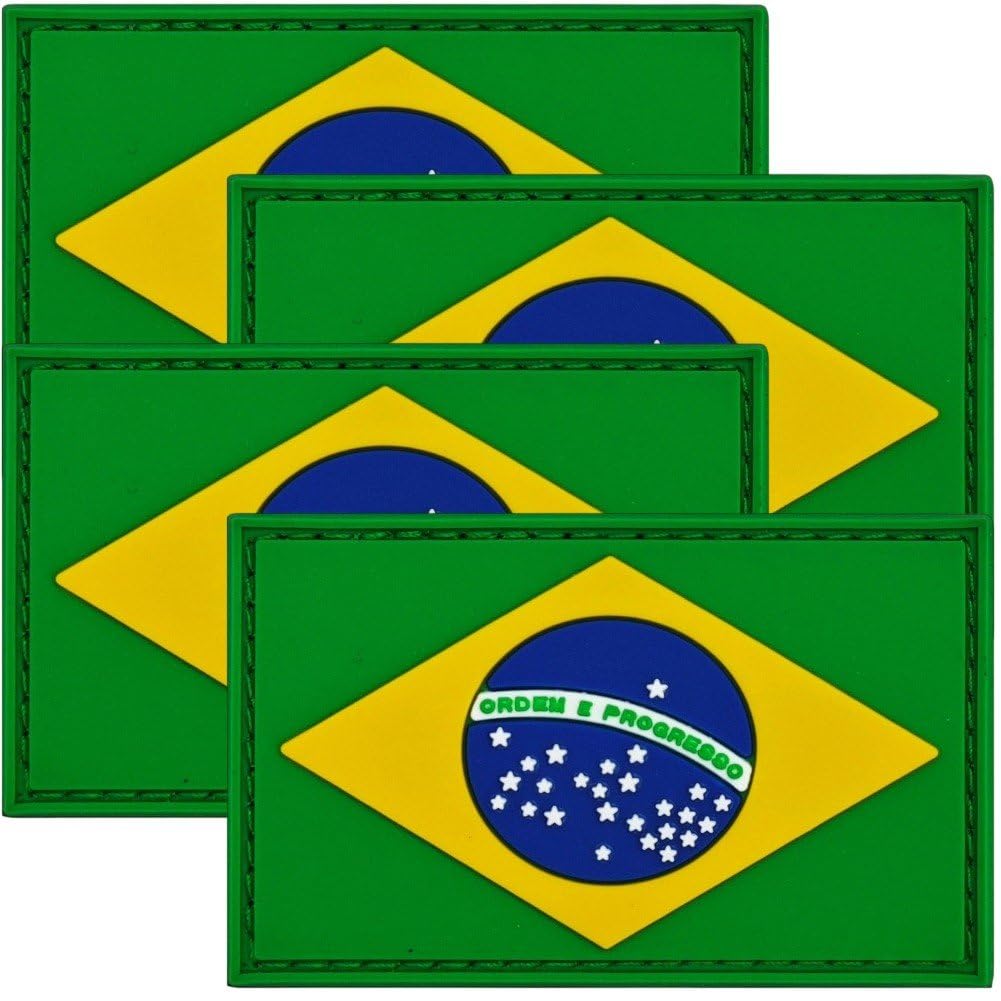 Casiler 4 Pcs Brazil Flag Rubber Patch, Military Arm Hook and Loop Emblem for Hat Backpack Garment Decoration