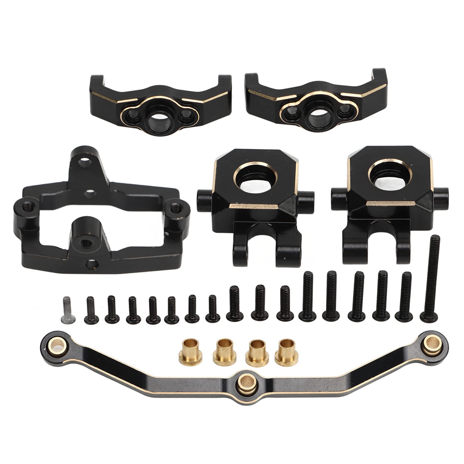 Kit tazza sterzo RC per impieghi gravosi Set di staffe servo per tirante del sedile a snodo in ottone nero e oro Set di staffe servo per assemblaggio di aggiornamento premium