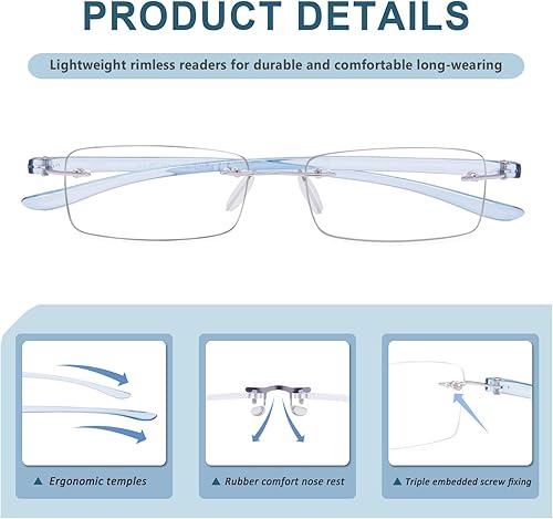 Miniatura 5 de BLUELESS Lentes de lectura sin montura para lectores pequeños hombres y mujeres (azul)