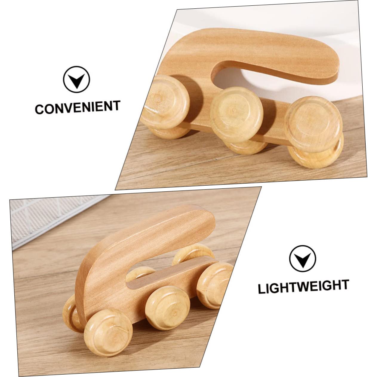 BCOATH Wooden Hand Roller Massager U-Shape Design for Back Neck Handheld Muscle Massage Tool