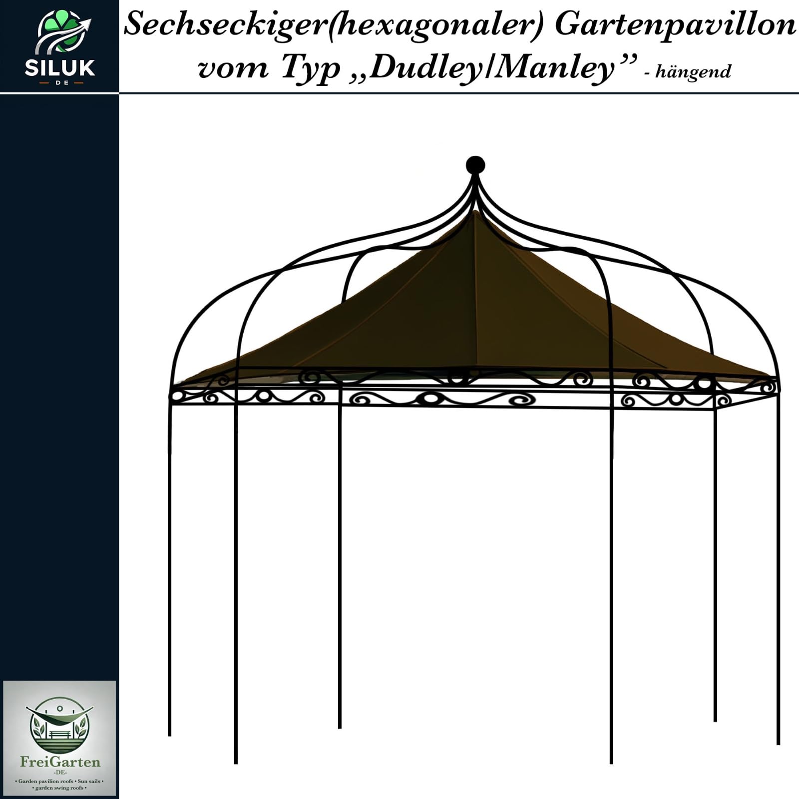 Toit de rechange pour pavillon Modena, à 6 angles, 320 cm, étanche, matériau : panama en PVC, souple, 370 g/m², ultra résistant, modèle 8