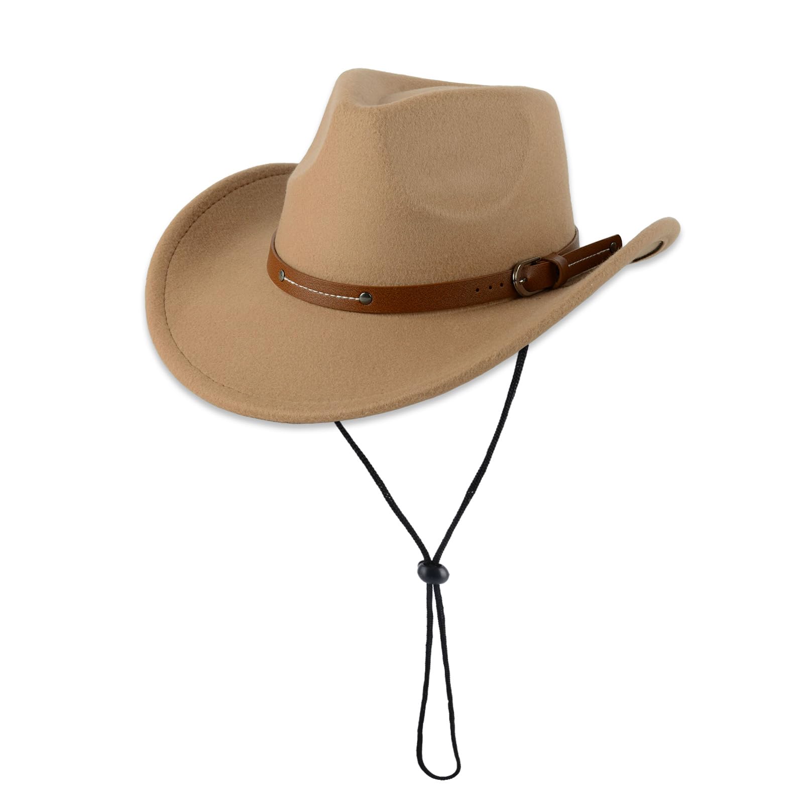 Cowboyhut für Männer und Frauen, Unisex Western Cowboy Hut, Filz Wide Edge Western Cowboy Hut Klassischer Panamahut Outdoor Wide Edge Hut mit Riemen (Camel)