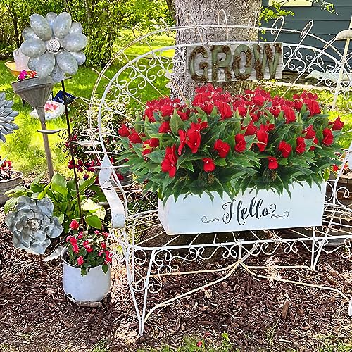 2 Pcs Artificial Impatiens Flowers for Outdoors Faux Impatiens Bushes Red Silk Flowers Greenery Faux Flowers for Outdoor Planters Patio Lawn Garden Balcony Pot Hanging Basket Porch image 3