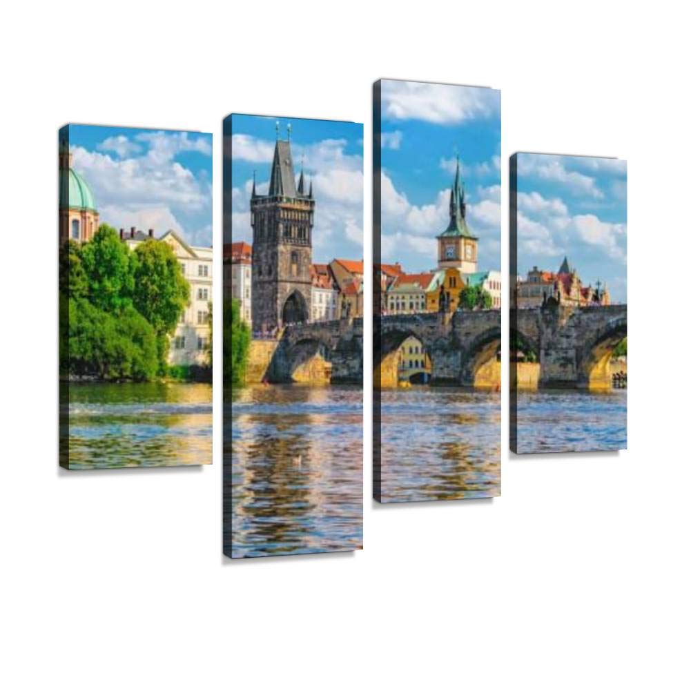 quetas artworkCanvas Print view of prague and vltava river in summer czech republic vltava Wall Art Pictures Framed Digital Print Abstract Painting Room Home Office Decor Ready to Hang - 4 Panel