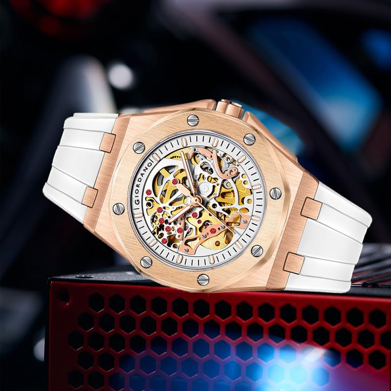 Image of Giordano Automatic Watch for Men - Mechanical Skeleton Dial,Transparent Gear Display, Silicon Strap
